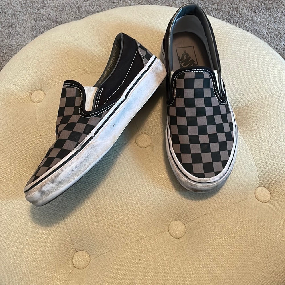 Kids Vans Classic Slip Ons Sz 4 Gray Checkered